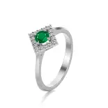 Pierścionek z szmaragdem i brylantami białe złoto AJPZ_077